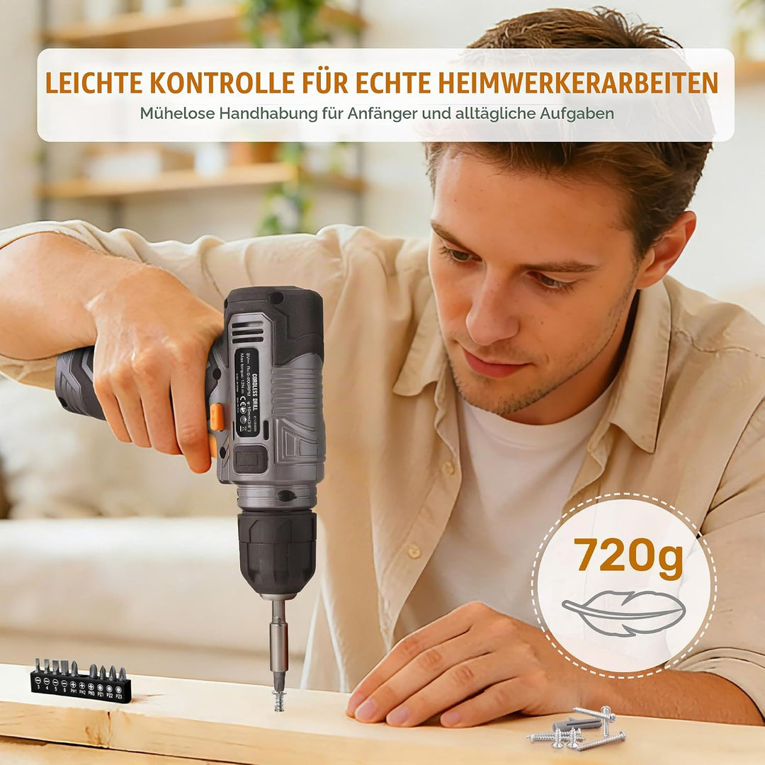 Hi-Spec 8V USB Akku-Bohrschrauber- und Starter-Heimwerkerset. Kabelloser &amp; wiederaufladbarer Elektro