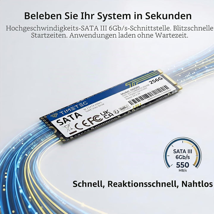 Timetec 256 GB SSD 3D NAND TLC SATA III 6 Gb/s M.2 2280 NGFF 128 TBW Lesegeschwindigkeit Bis zu 550