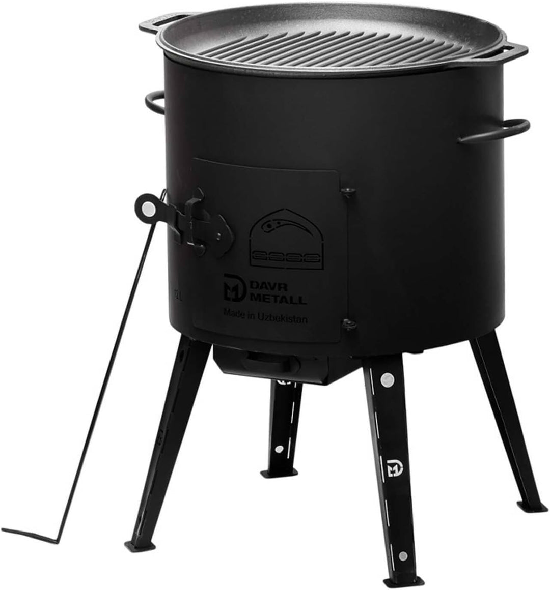 12L Kazan mit Ø40 Uchag Utschak Utschag 2mm stahl Kessel mit Deckel-Grillpfanne aus Gusseisen Kasan