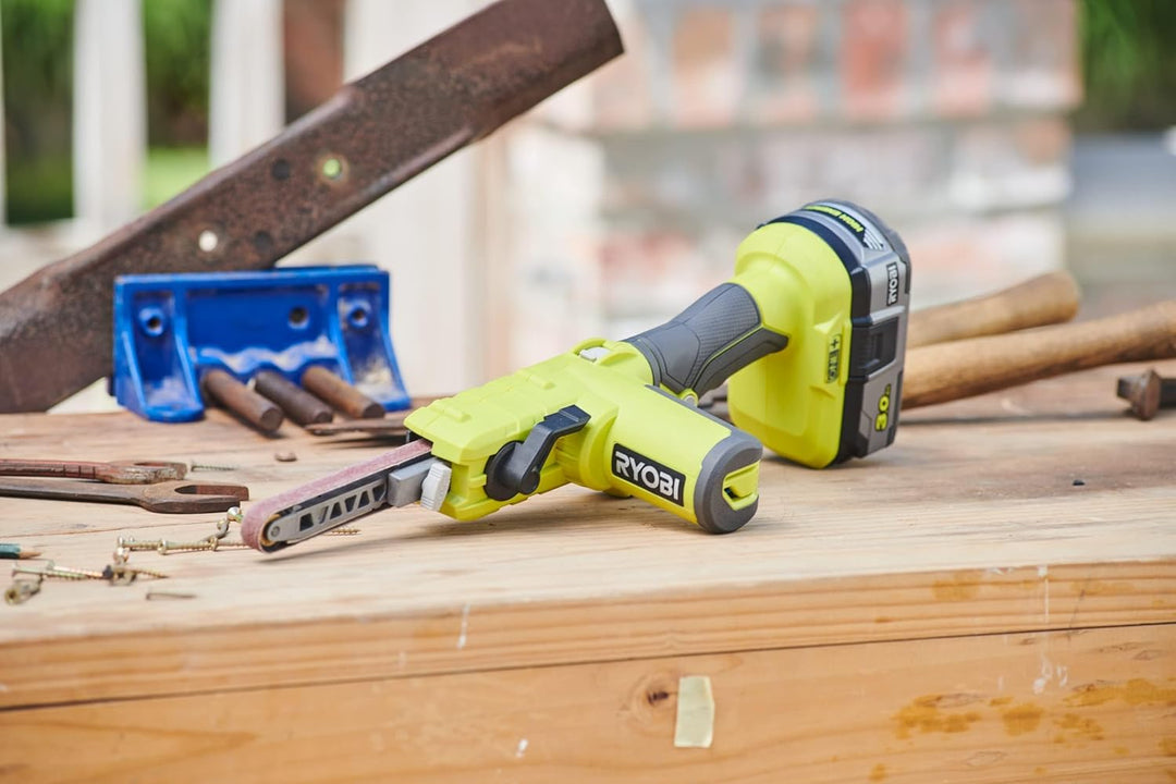 RYOBI 18 V ONE+ Akku-Bandfeile R18PF-0 (Bandlänge 457 mm, Schleifbreite 13 mm, manuelle Geschwindigk