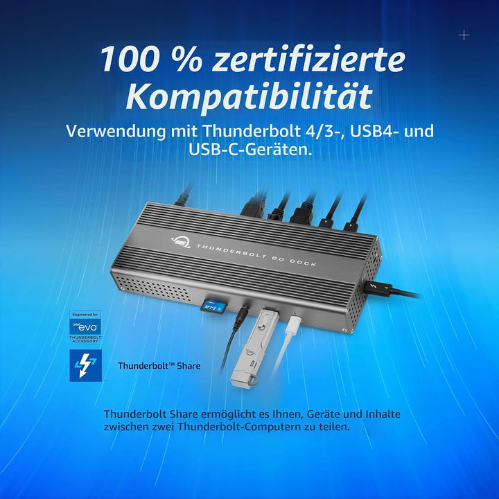 OWC Thunderbolt Go Dock, 11 Anschlüsse, integriertes Netzteil, 90 W Ladegerät, kompatibel mit Thunde
