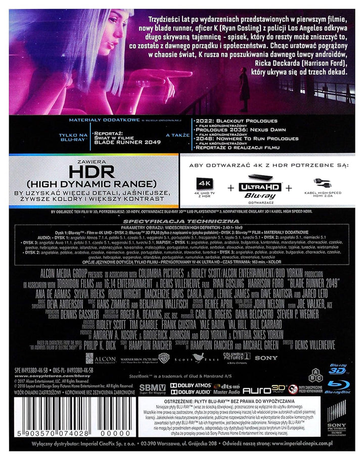 Blade Runner 2049 3-Discs Steelbook Edition 4K Ultra HD + Blu-Ray 3D + Blu-Ray [Region Free]