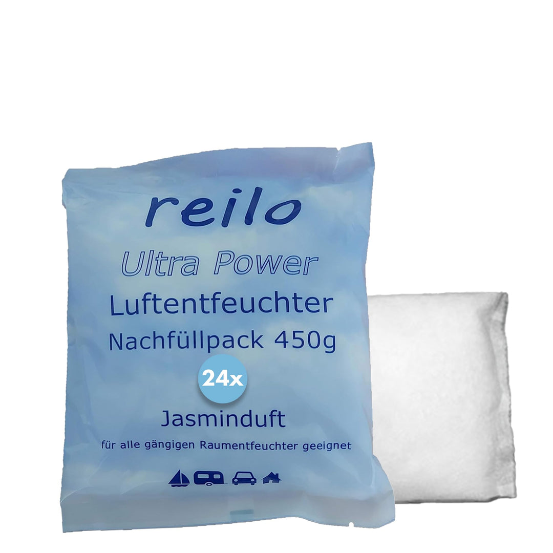 24x 450g Ultra Power "Jasminduft" Luftentfeuchter Granulat Flakes im Vliesbeutel - Nachfüllpacks zum