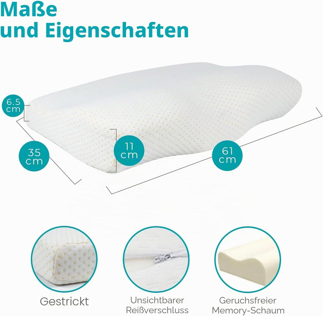 Edihome, Nackenstützkissen, Kopfkissen Nackenschmerzen, 50 x 30 x 10 cm, Nackenkissen, Memory Foam,