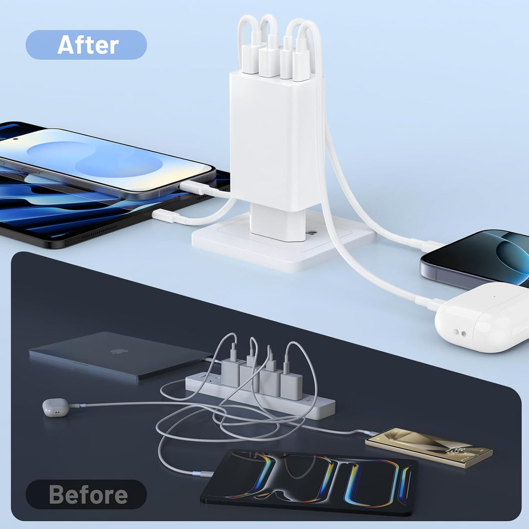 USB C Ladegerät, 4-Port USB Schnellladegerät, Typ C Netzteil, PD Power Adapter Stecker für iPhone 16