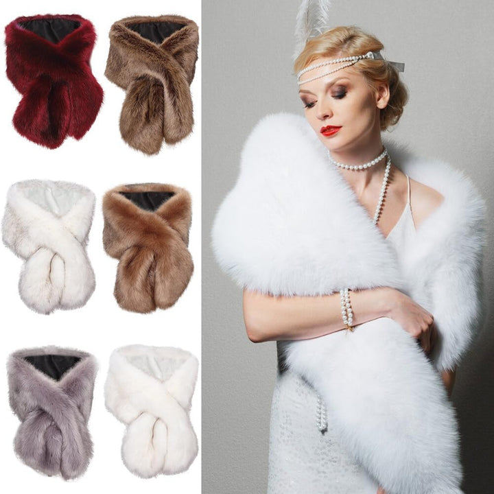ISAKEN Damen Kunstfell Schals Braut Hochzeit Kunstpelz Schal Wrap Schwarz Braut Pelz Schal Stola Fur