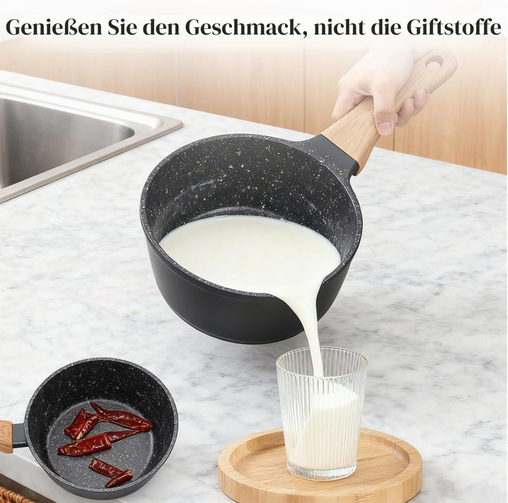 Topf &amp; Pfanne Set grosse Bratpfanne - keramikbeschichteter Aluminiumholzgriff, alle Herdplatten (2,