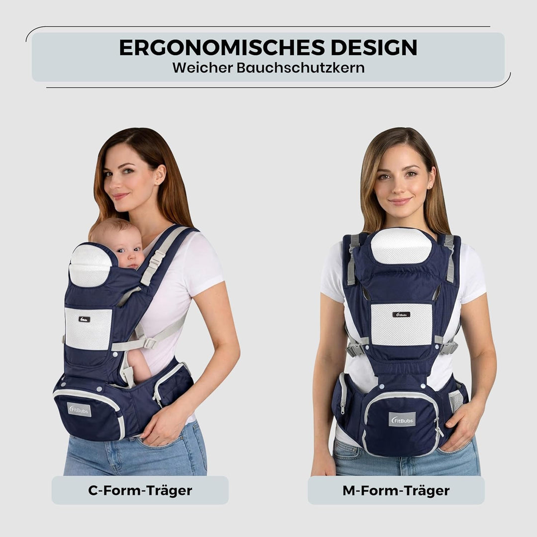 Babytrage für Neugeborene ab Geburt, 2-in-1 Babytrage mit Hüftsitz, Geeignet für 3–36 Monate, 3–20 k
