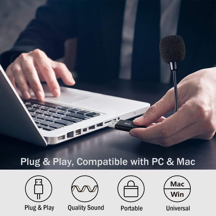 Mini USB Mikrofon für Laptop/PC, mit Schwanenhals & USB-Soundkarte, kompatibel mit Mac, Plug & Play,