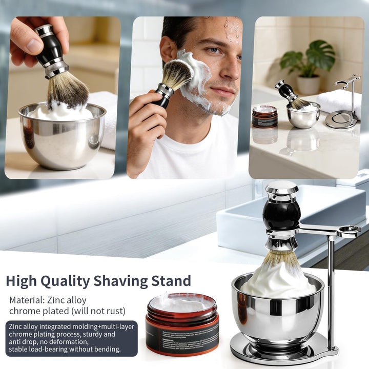 GRUTTI Rasier-Set 4-in-1: Rasierbürste + Rasierbecher + Rasierständer + Rasiercreme, Luxus Rasurerle