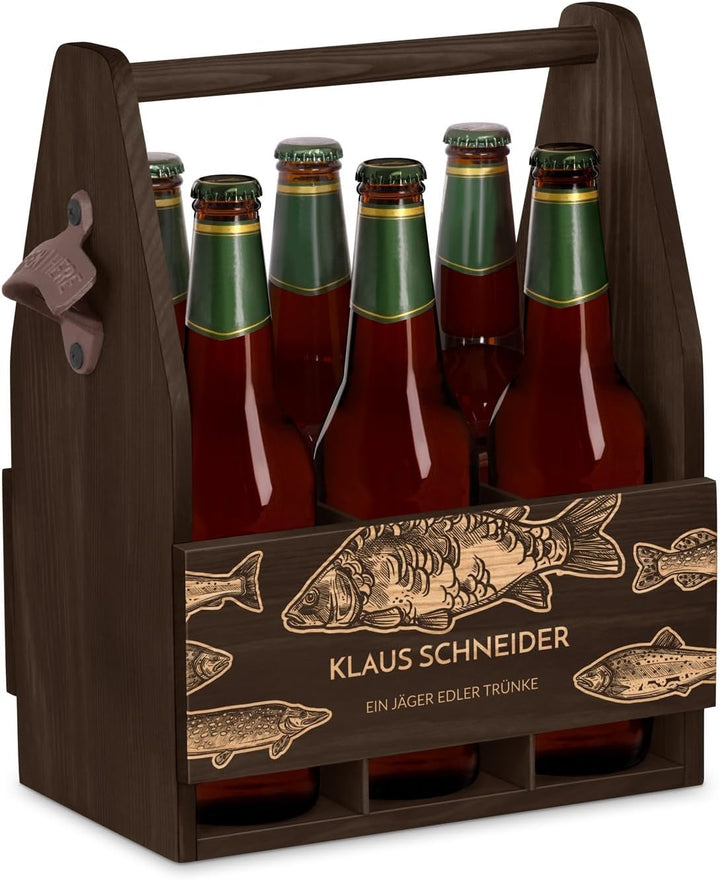 Murrano Bierträger für 6 Flaschen 0,5L mit Gravur - Männerhandtasche mit Flaschenöffner - Grösse: 25
