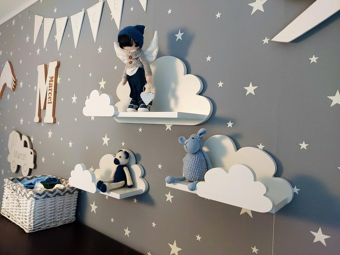 Wolkenregale für Kinderzimmer Set Fantasy EKSTRA – 3er Set Regale aus MDF – komplett weiss – Premium