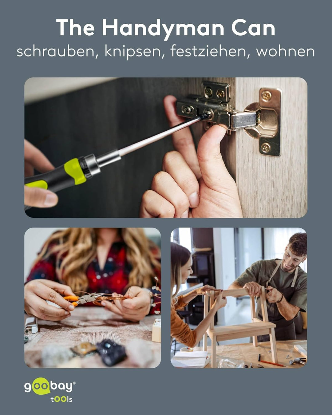 goobay Handwerkzeug-Set 49-teilig mobiles Werkzeugset für Heimwerkerarbeiten und unterwegs-Schrauben