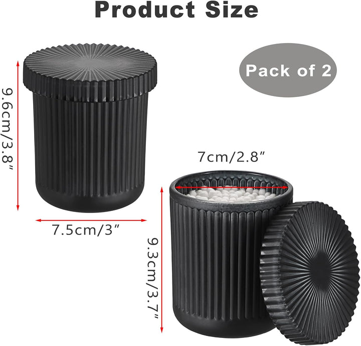 2 Pcs Schwarz Glas Wattepadspender Wattestäbchen Behälter mit Deckel Rund Schminktisch Organizer Was
