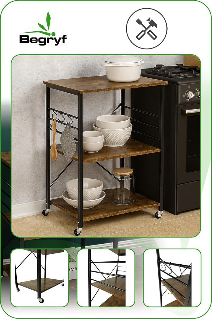 Küchenregal, Küchenkommode für das Esszimmer, dunkelbrauner Küchenschrank, Küchenwagen, Holzregal st