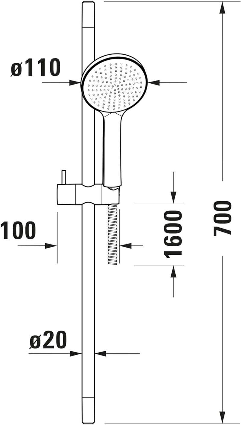 Duravit Universal Duschsystem, Duschset mit Strahlart Rain, Duschstange (700 mm) mit höhenverstellba