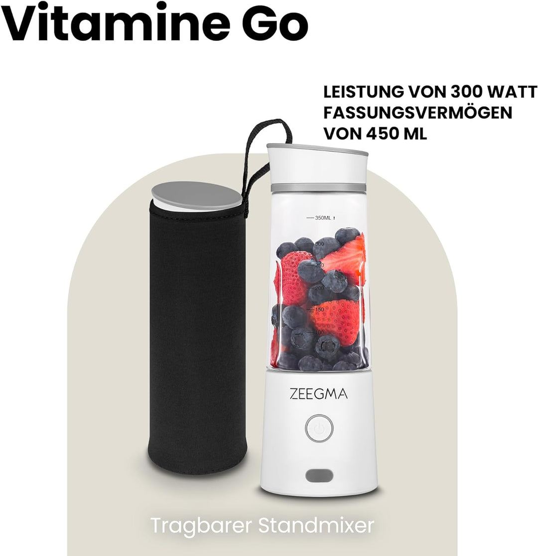 ZEEGMA Vitamine GO Tragbarer Mixer für Cocktails und Smoothies 300W, Personal Blender, Mini-Mixer 45