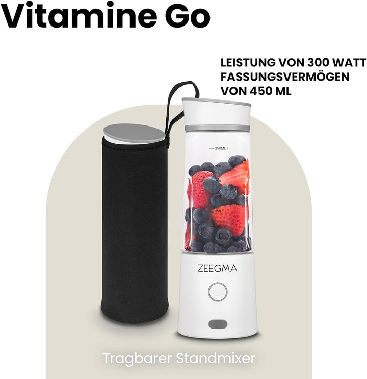 ZEEGMA Vitamine GO Tragbarer Mixer für Cocktails und Smoothies 300W, Personal Blender, Mini-Mixer 45