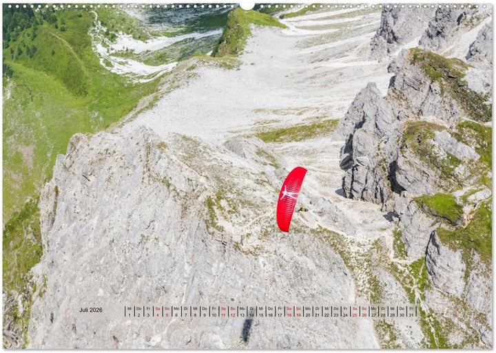 Paragliding - lautloses Schweben (hochwertiger Premium Wandkalender 2026 DIN A2 quer), Kunstdruck in