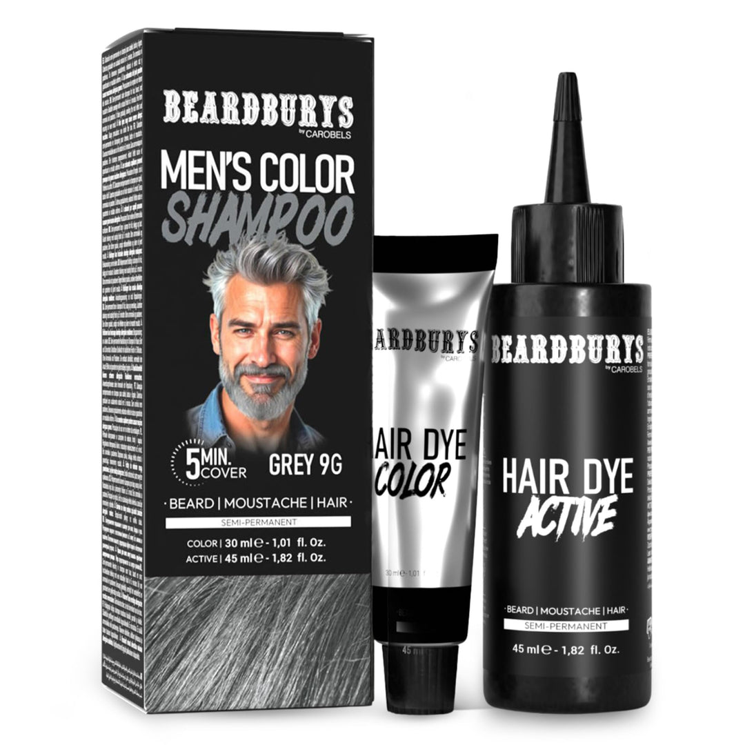 Beardburys Farbshampoo für Bart und Schnurrbart Grau 9G – Semipermanente Haarfarbe für Herren – 5 Mi