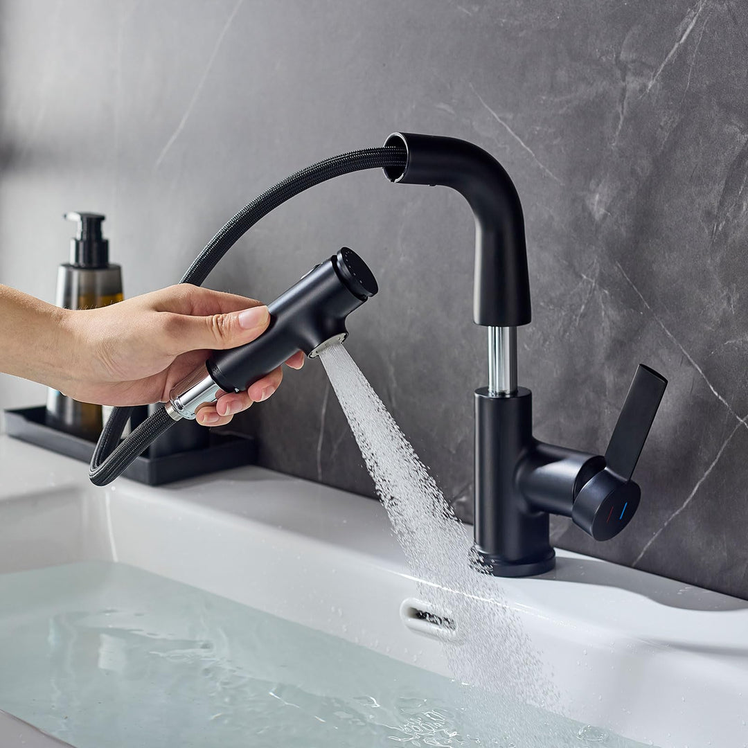 Waschtischarmatur mit LakeBayMZC Ausziehbar Wasserhahn Bad, Einhebelmischer Badarmatur Waschbeckenar