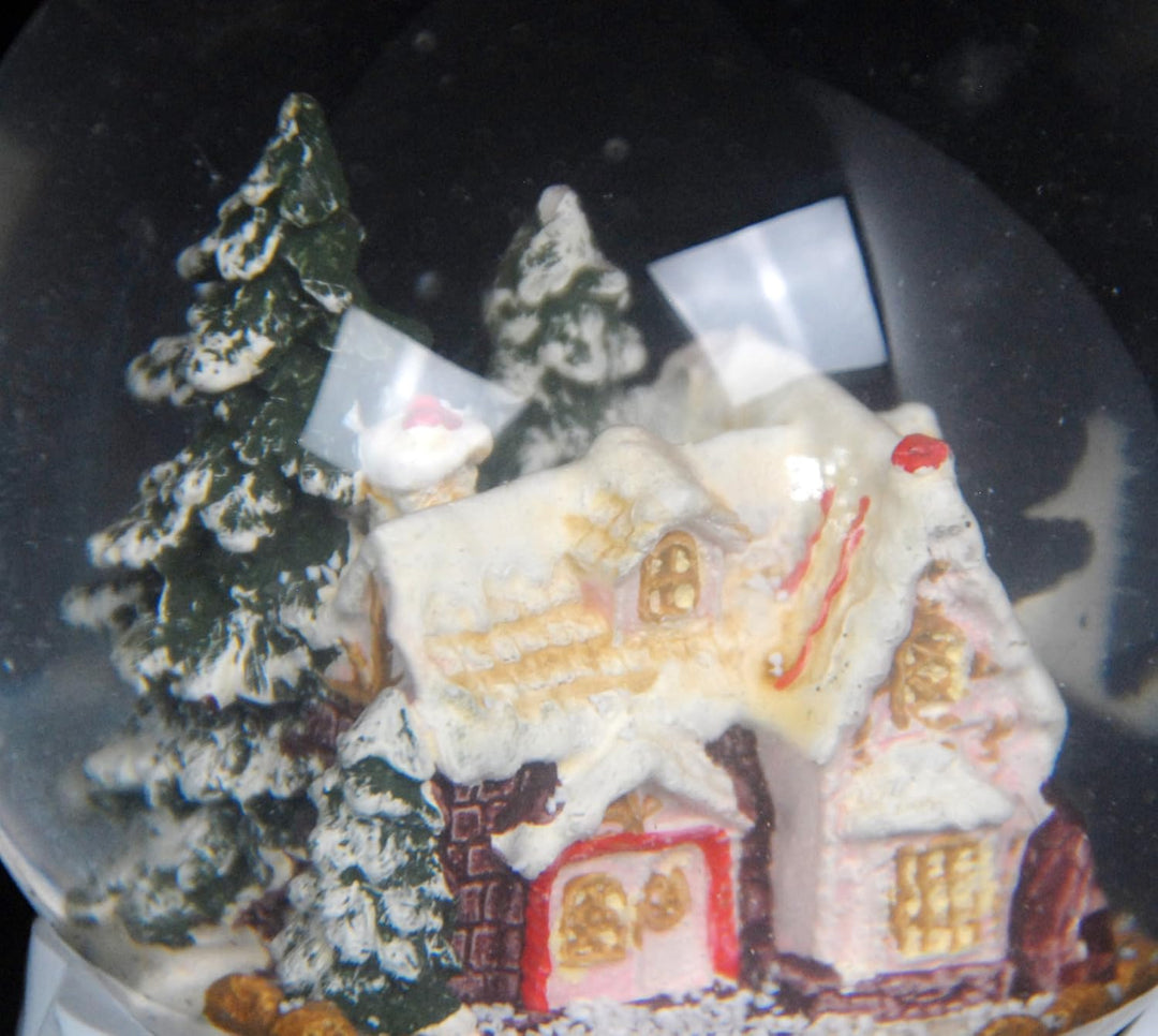 Schneekugel Weihnachten Spieluhr | Zuckerbäckerhaus | Sockel nostalgische Winterlandschaft Ocker | S
