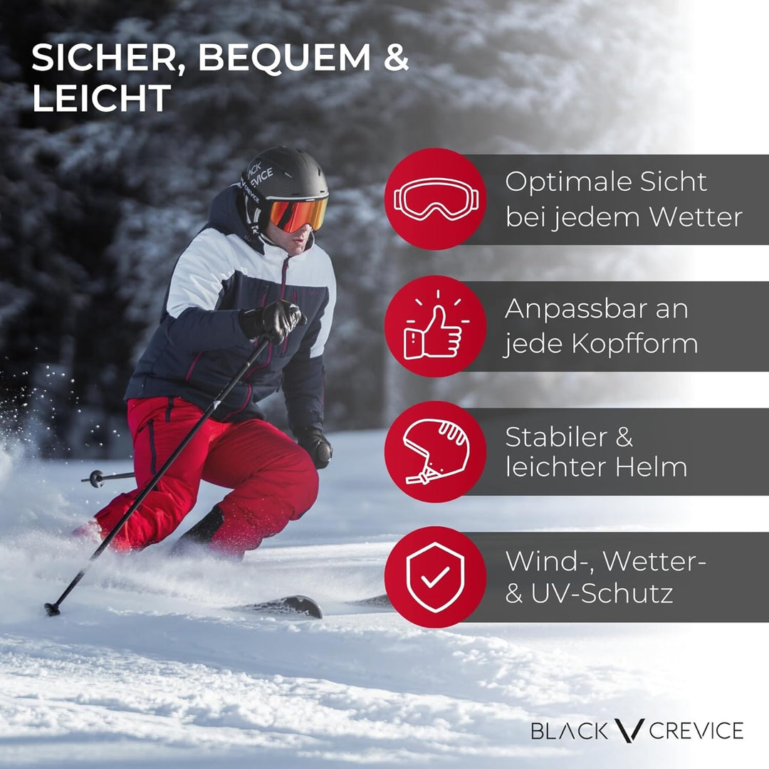 Black Crevice Skihelm Silvretta I Skihelm mit Visier im Pilotenstyle I Skihelm Herren & Damen I Skih