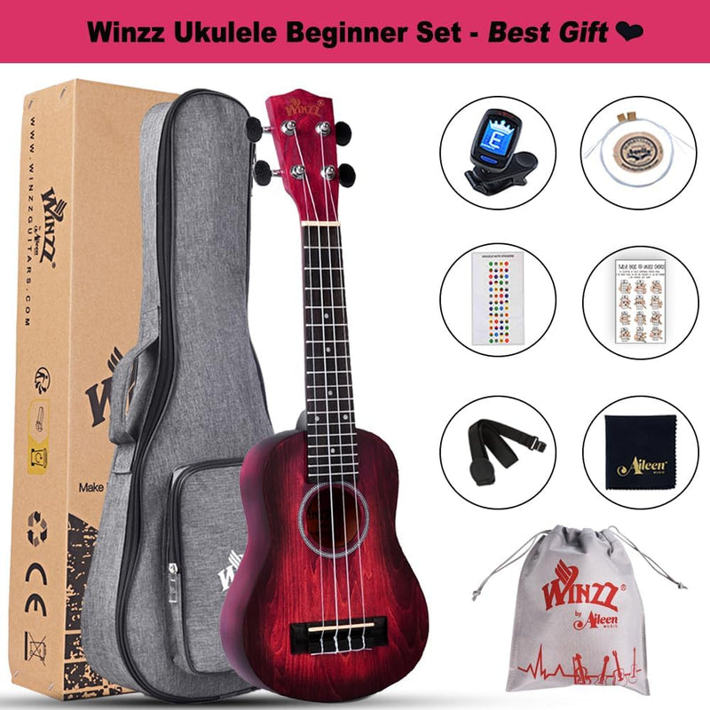 Winzz 21" Sopran Ukulele Anfänger Set Kinderm Erwachsene, Einzigartiges Farbdesign, mit Tasche, Stim