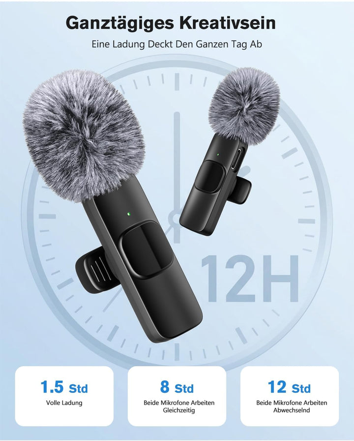 Kabelloses Lavalier Mikrofon für iPhone/iPad/Android (2er-Pack), Mini Mic mit Lightning &amp; USB-C, Ger