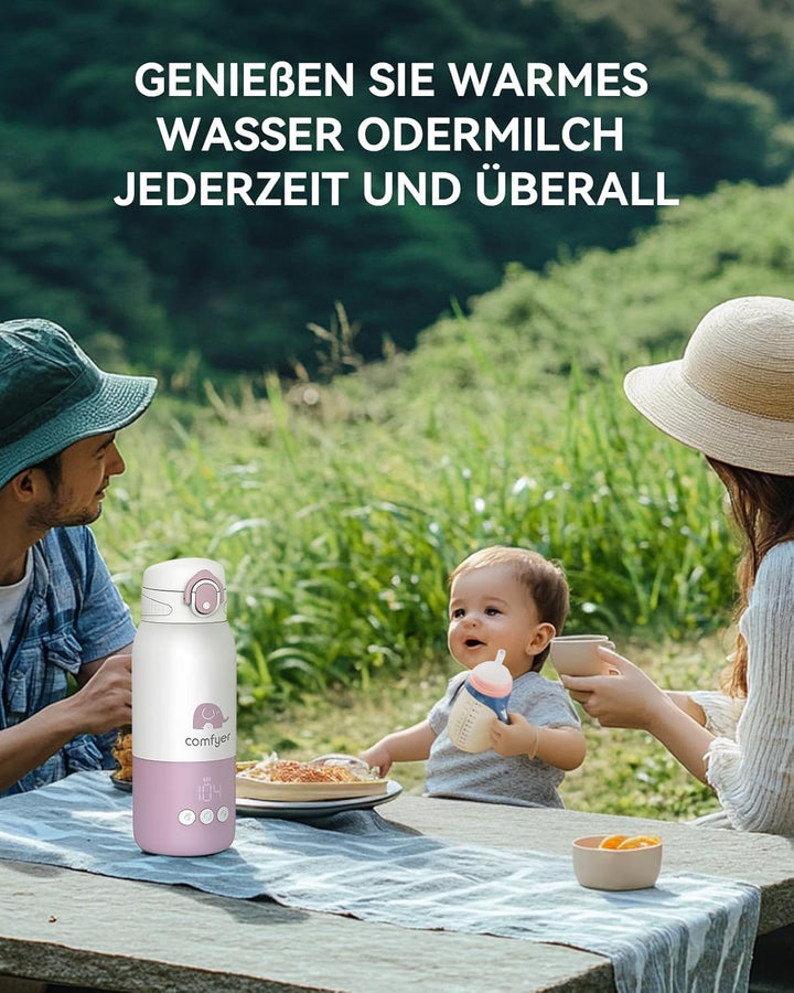 Tragbarer Flaschenwärmer Baby unterwegs für Baby, 12000mAh Akku, Schnelles Aufheizen 2 Min für Mutte