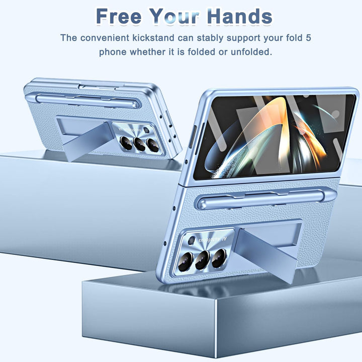 Miimall Lederhülle Kompatibel mit Samsung Galaxy Z Fold 5 Hülle mit Pen+Stifthalter, Fold 5 Hülle mi
