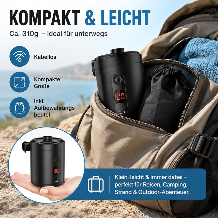 Akku Luftpumpe für Luftmatratze, Lytool 5200mAh Elektrische Mini Luftpumpe Akku mit digitaler Anzeig