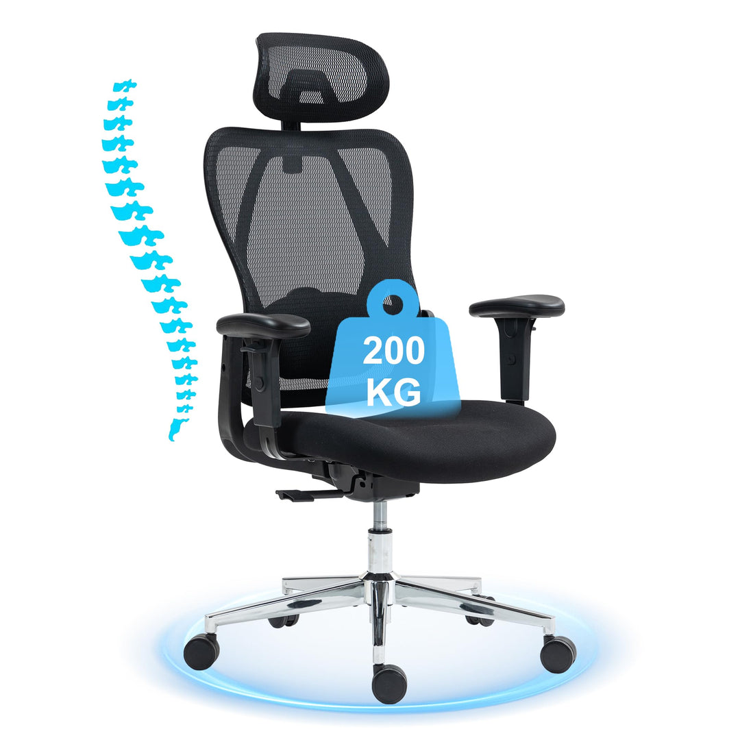 Bürostuhl Ergonomischer Schreibtischstuhl, Drehstuhl hat Verstellbarer Lordosenstütze, Kopfstütze un