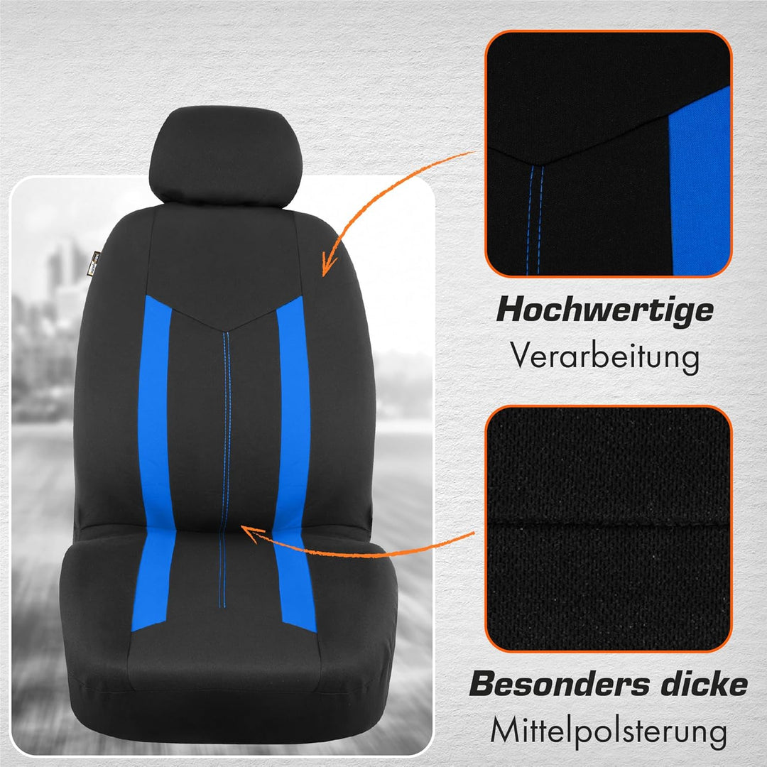 Upgrade4cars Autositzbezüge Set Universal Blau | Auto-Schonbezüge Vordersitze & Rückbank | Autositzb
