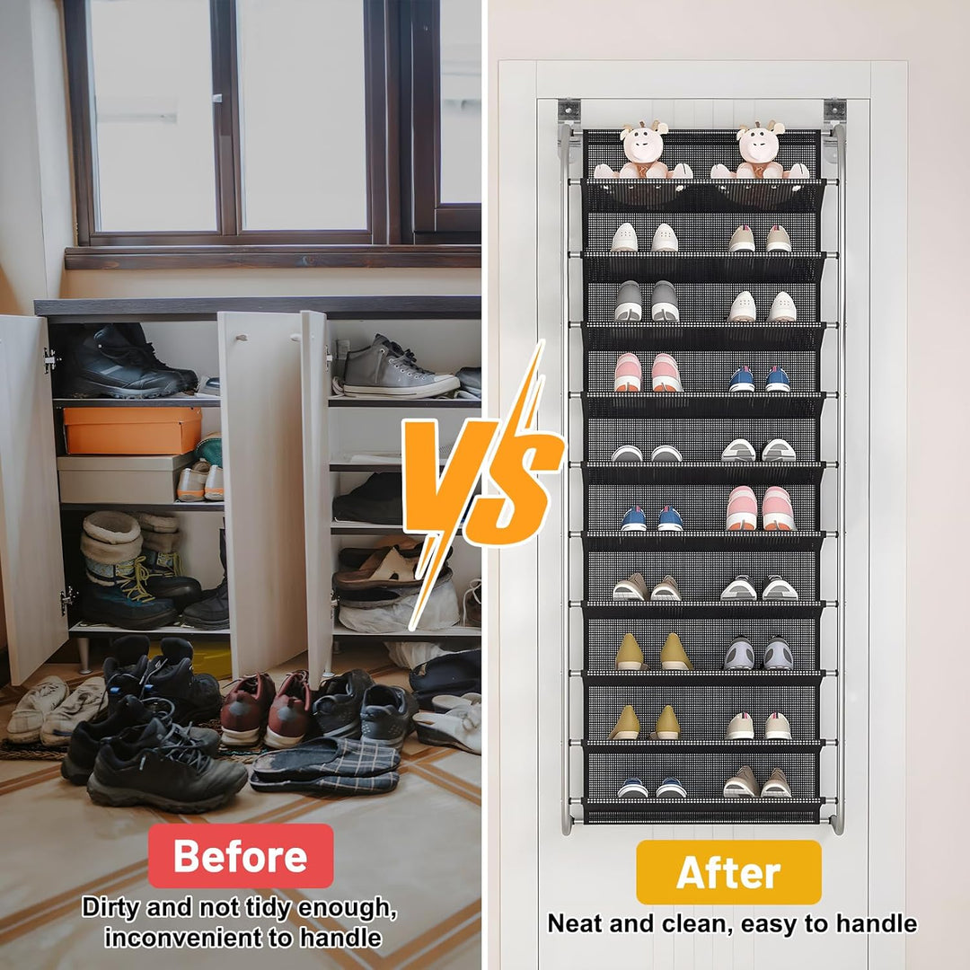 DBREAKS 2 Stück 10-Tier Verstellbares Schuhregal über der Tür, Shoe Organizer, Schuhregal Hängend, S