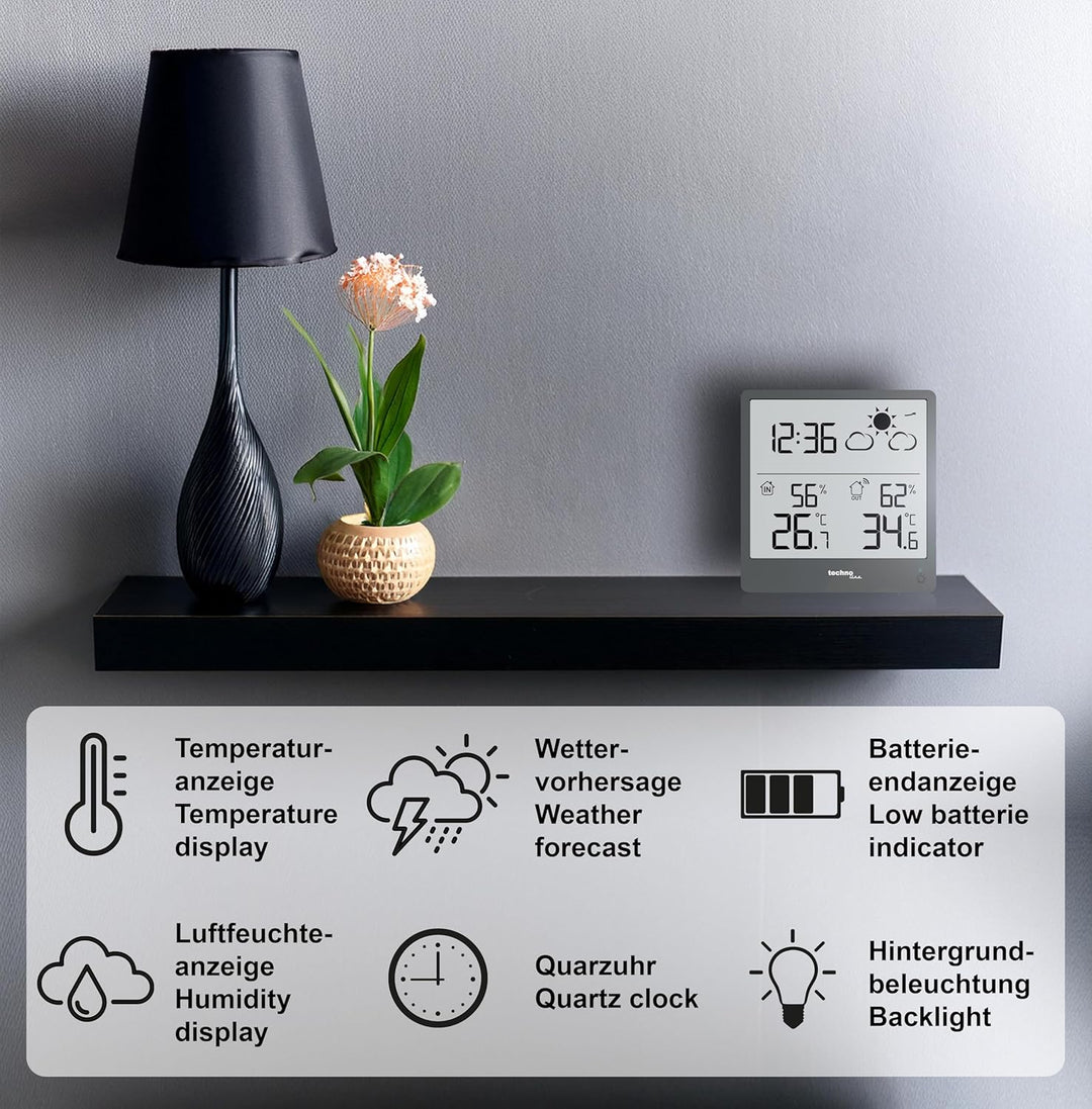 WS9138 moderne kleine Wetterstattion mit Wettervorhersage und Wettertendenz, Innen- und Aussentemper