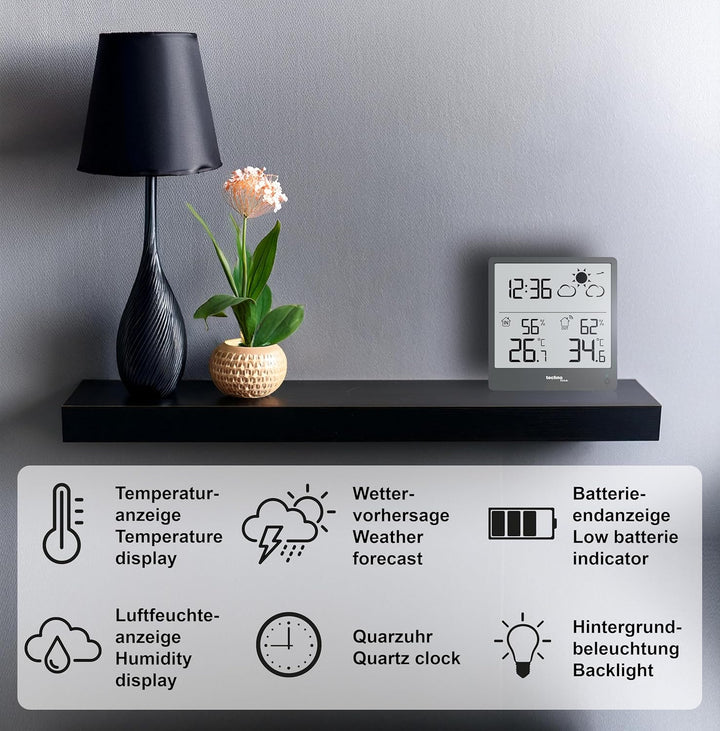 WS9138 moderne kleine Wetterstattion mit Wettervorhersage und Wettertendenz, Innen- und Aussentemper