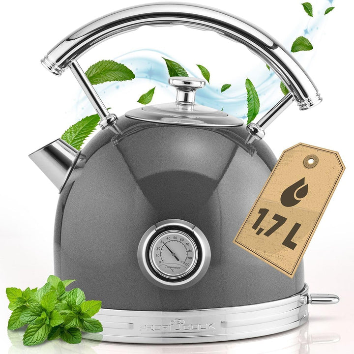 ProfiCook® Wasserkocher 1,7L im stilvollen Vintage-Design - Retro Wasserkocher mit massivem Metallge