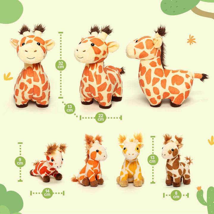 OUOZZZ 5 Stück Giraffe Kuscheltier Set, 32cm Weich Giraffe Plüschtier mit 4 Baby Giraffen Stofftiere