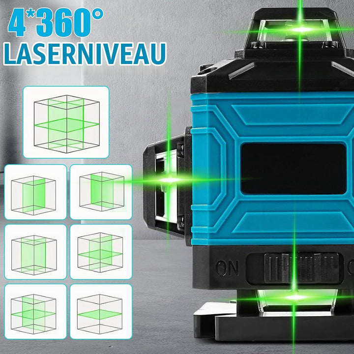 Kreuzlinienlaser mit Stativ 1,2M, 360° x 4 Laser Wasserwaage Rotation, Grünen Laserlinien, Kreuzlase