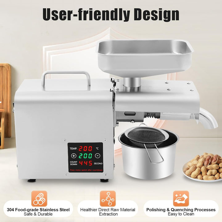 Ölpresse Elektrische Ölpresse aus Edelstahl 304, 150W Vollkupfermotor für Kalt & Heisspressung, 6-13