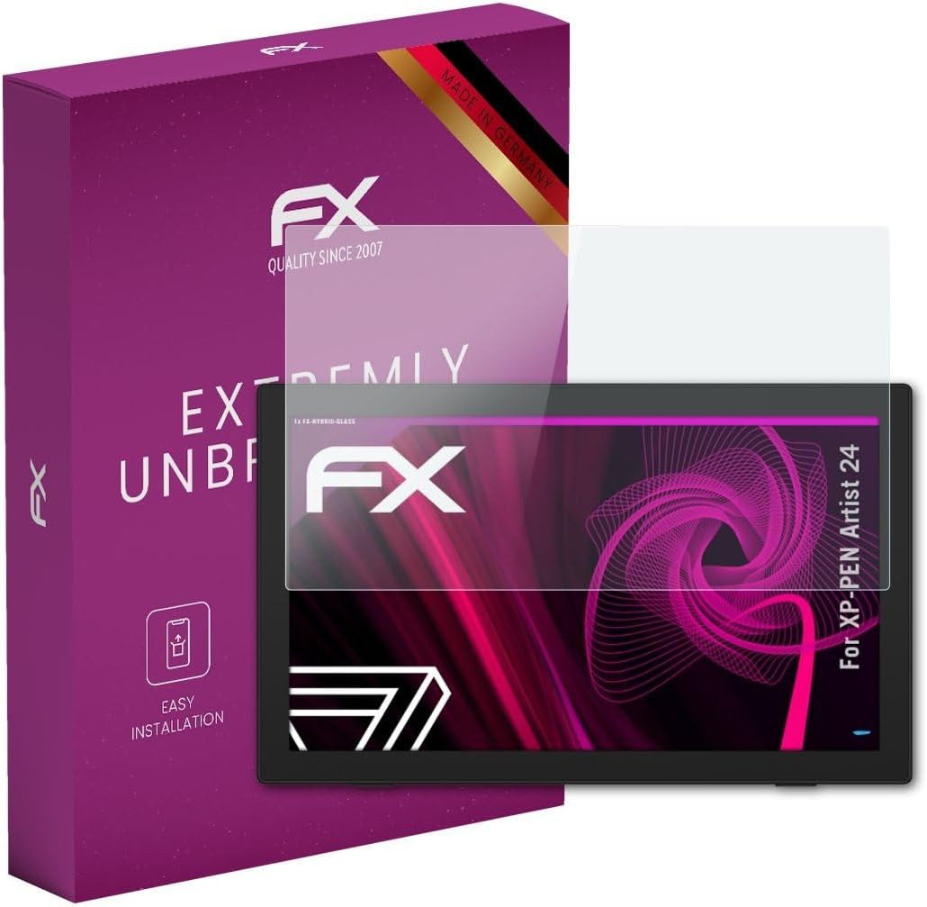 atFoliX Glasfolie kompatibel mit XP-PEN Artist 24 Panzerfolie, 9H Hybrid-Glass FX Schutzpanzer Folie