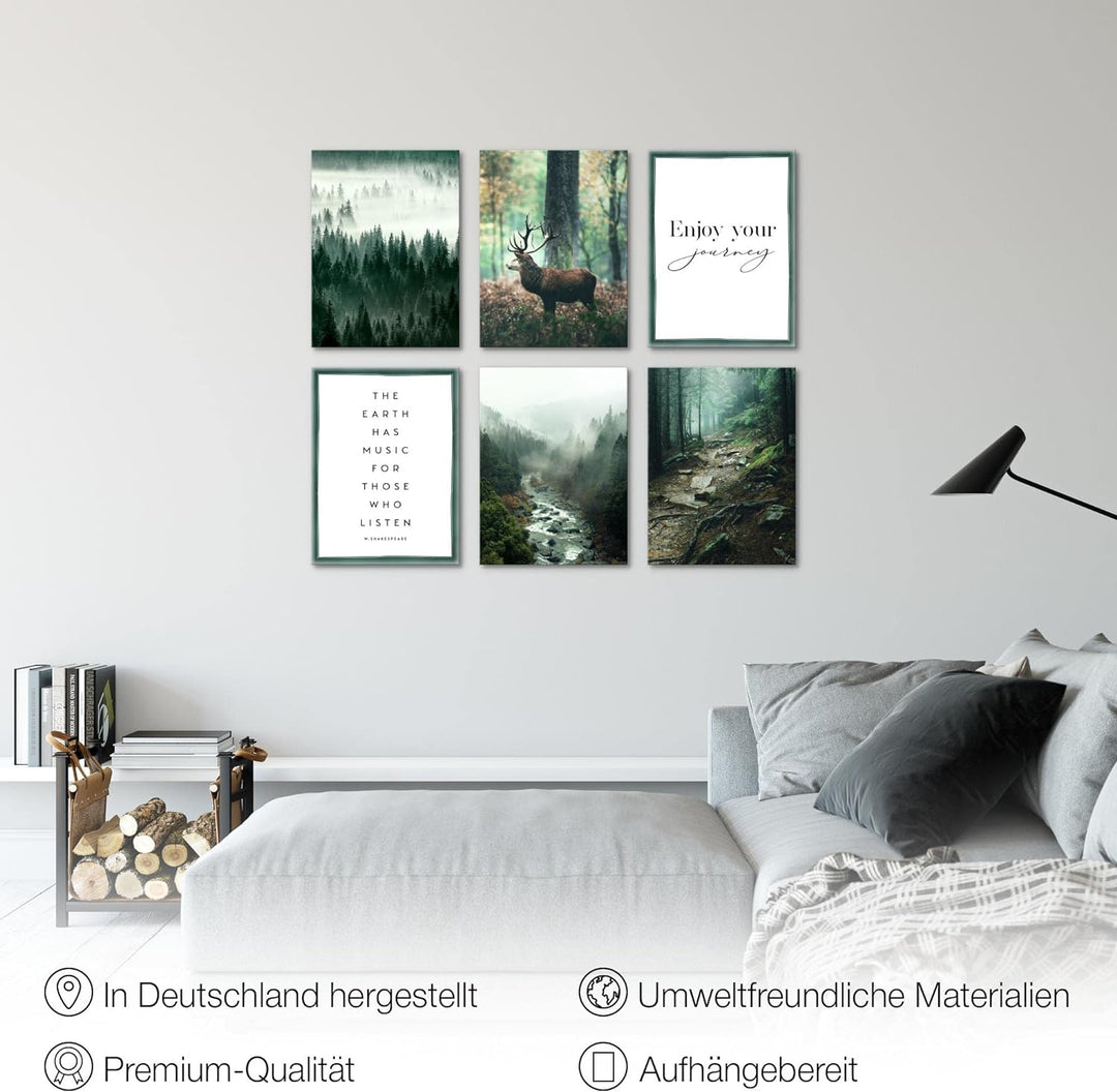 Novart Set Wandbilder - KEIN EXTRA RAMEN BENÖTIGT - Wohnzimmer Schlafzimmer - Bilder Modern Wald Hir