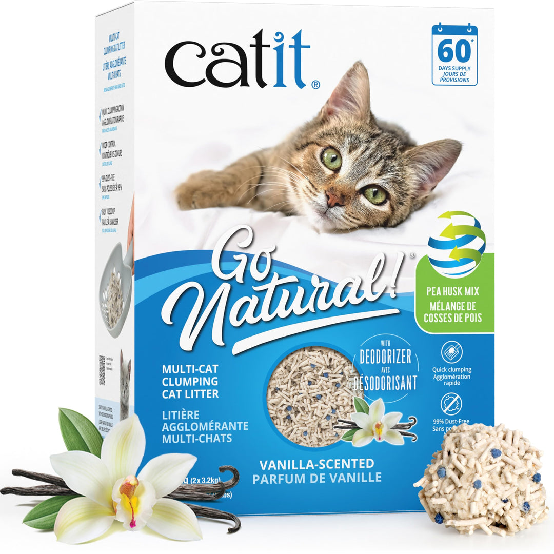 Catit Go Natural, Klumpendes Katzenstreu aus Erbsenhülsen, Vanilleduft, 6,4kg Vanille 6,4kg, Vanille