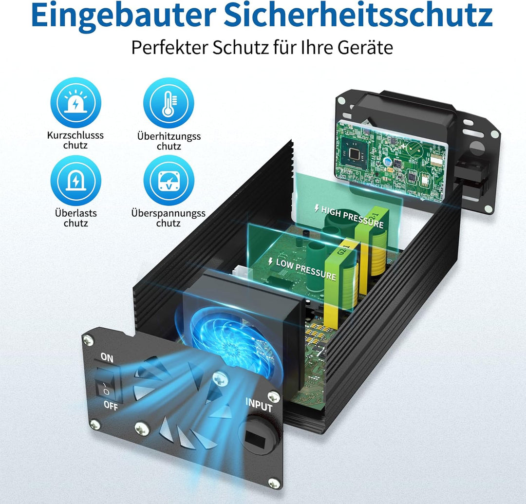BGFOX 300W Spannungswandler DC 12V auf 230V AC Wechselrichter Modifizierte Sinus Stromumwandler mit