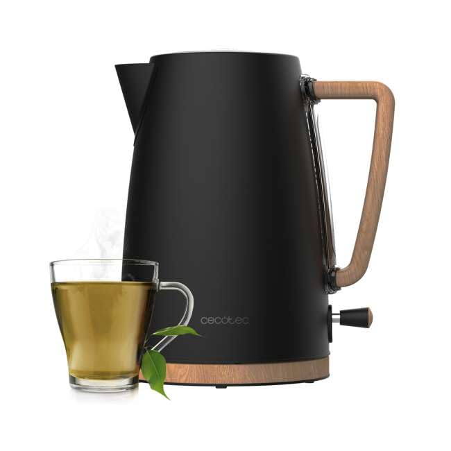 Cecotec Elektrischer Wasserkocher ThermoSense 200 Woody, 1,7 Liter, 2200 W, aus Edelstahl gefertigt,
