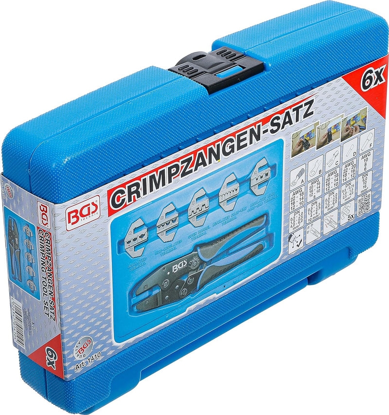 BGS 1410 | Crimpzangen-Satz | mit 5 Paar Backen | Ratschenautomatik | nachstellbare Sperrvorrichtung