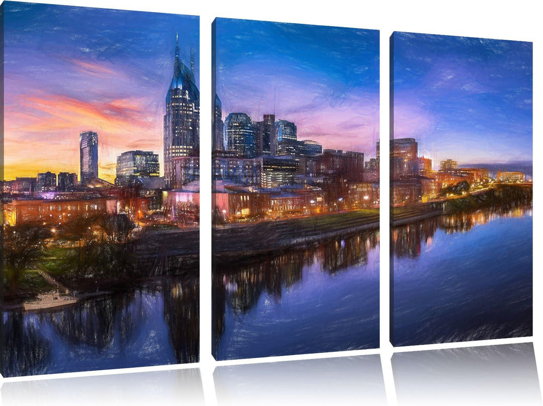 Pixxprint Nashville Skyline Panorama als Leinwandbild/Grösse: 3 Teilig (120x80 cm) cm/Wandbild/Kunst