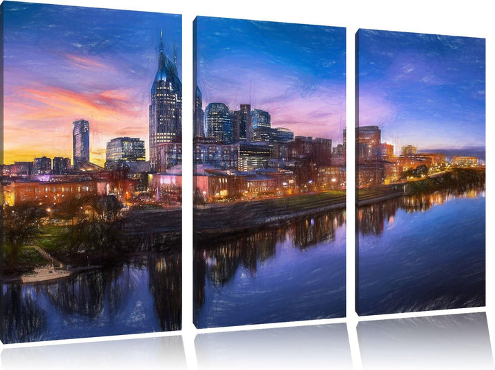 Pixxprint Nashville Skyline Panorama als Leinwandbild/Grösse: 3 Teilig (120x80 cm) cm/Wandbild/Kunst