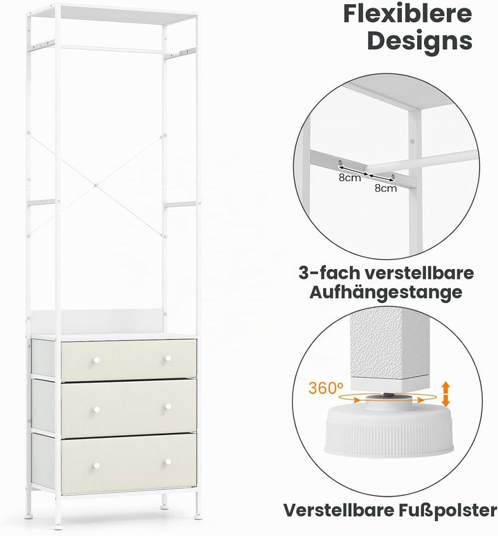 HOMASIS Kleiderständer mit 3 Schubladen &amp; Ablage, offener Garderobenständer aus Holz &amp; Metall, Freis